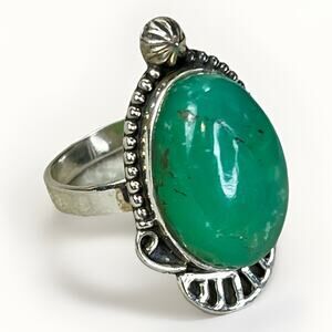 Sterling Silver Southwestern Style Natural Green Jade Ring Size 8 NEW